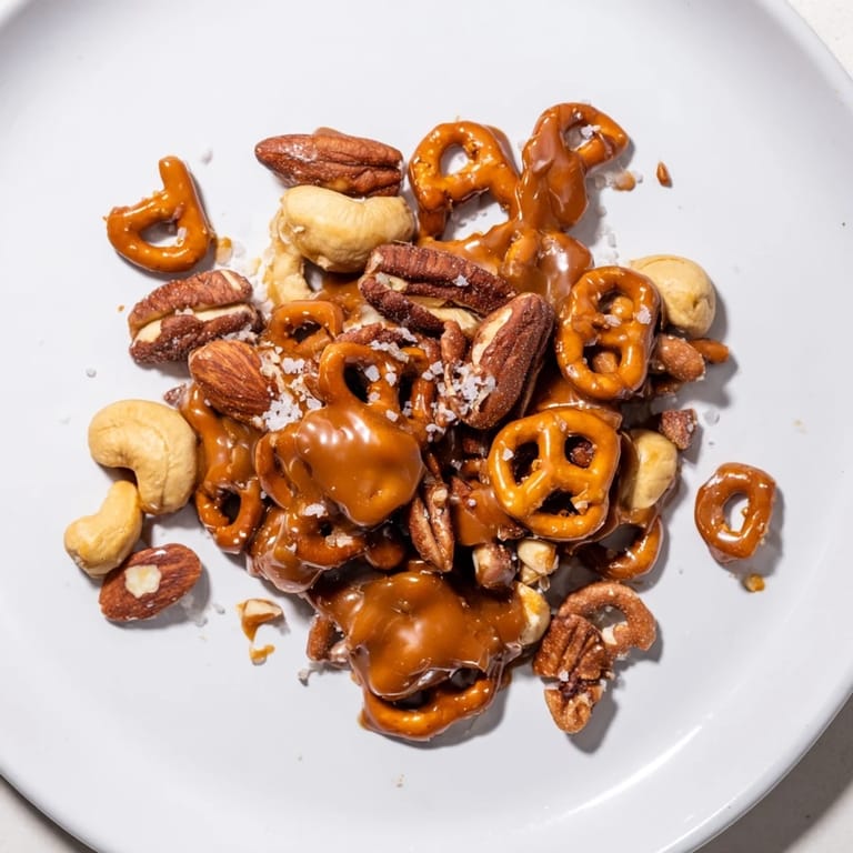 Sweet and salty salted caramel pretzels, an irresistible snack mix perfect for gifting.