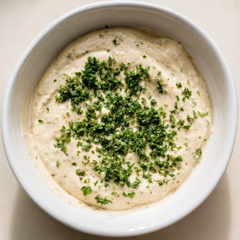 Selbstgemachter Veggie Ranch Dip, ein köstlicher Leckerbissen mit bunten Kräutern und frischen Zutaten.