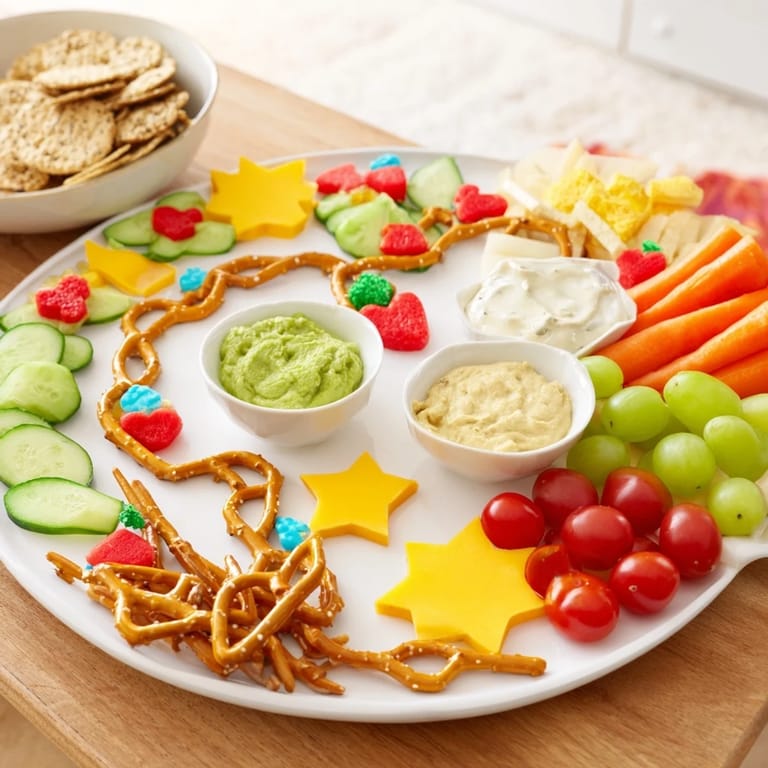 Cheerful Kids Snack Adventure Map with cheese shapes and fresh fruits for a fun snack time.