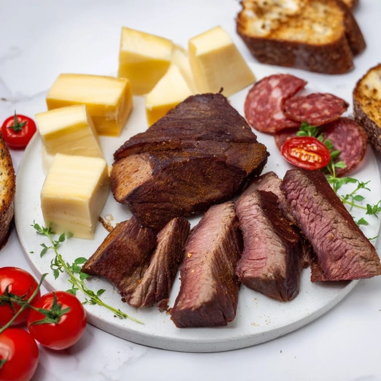 This Keto Power Plate features a stunning array of low-carb meats, cheeses, and fresh vibrant veggies.