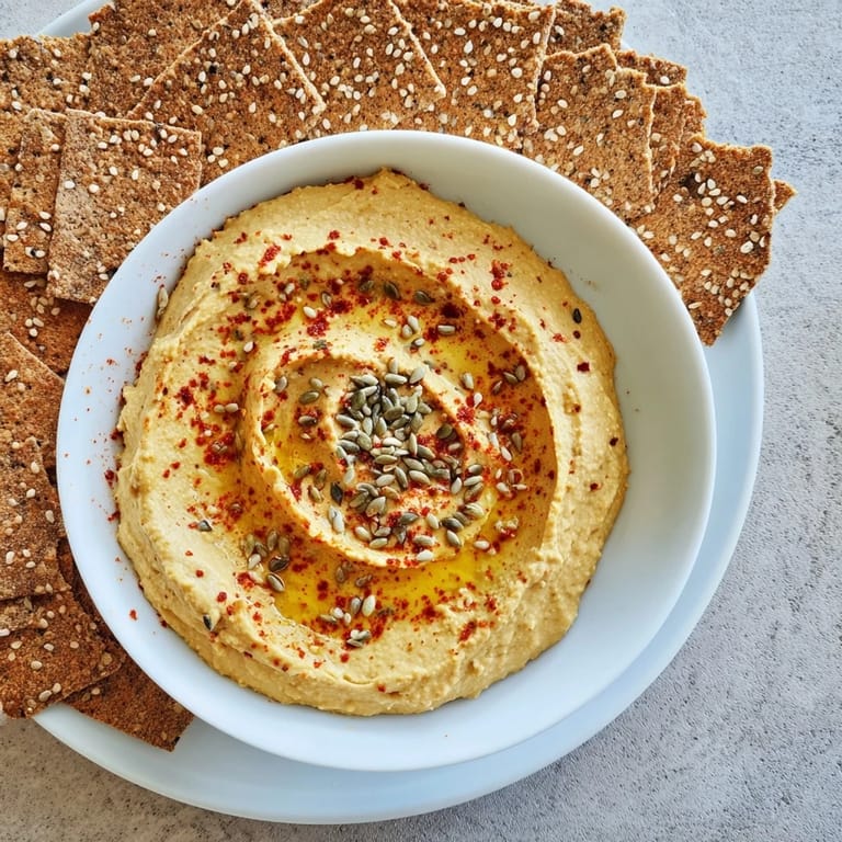 Delectable Sandstone Canyon served with lemon wedges, featuring hummus and crackers arranged artfully.