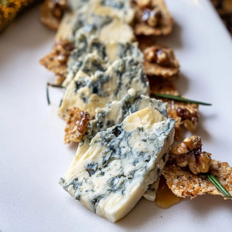 Elegant Blue Ridge Mountains cheese platter image: showcasing blue cheeses, crackers, and honey drizzled.