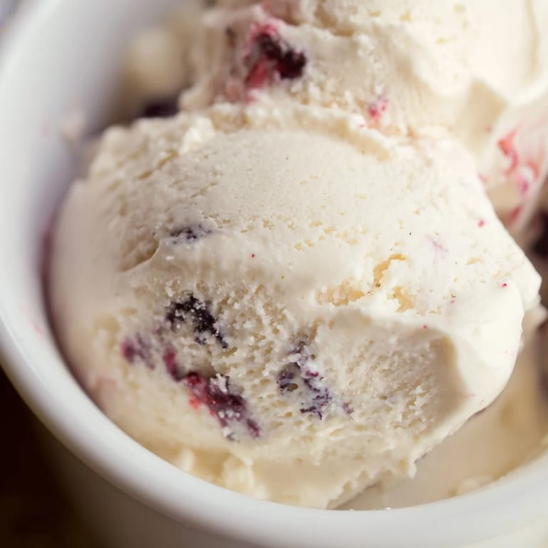 A close-up shot of rich and delicious cottage cheese ice cream with scoopable texture.