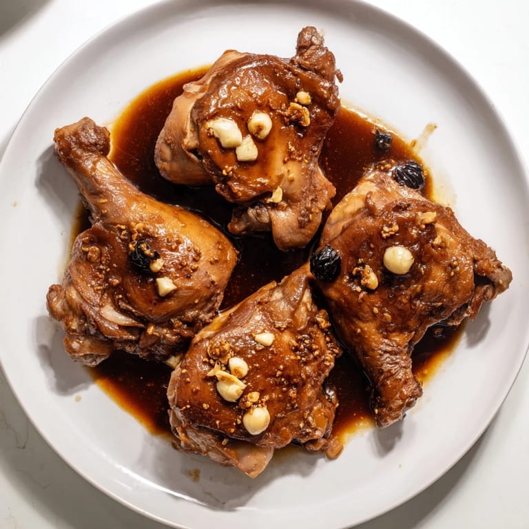 Homemade Filipino Chicken Adobo, perfectly cooked with a rich, savory sauce, and garnished with fresh scallions.