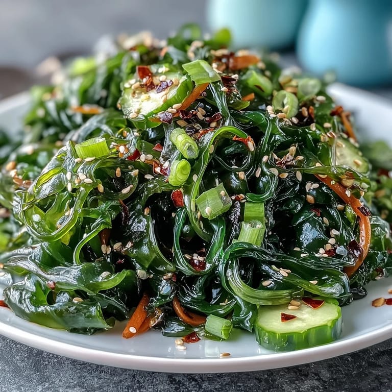 Freshly prepared Seaweed Salad, showcasing crisp vegetables and a zesty, nutrient-rich dressing.
