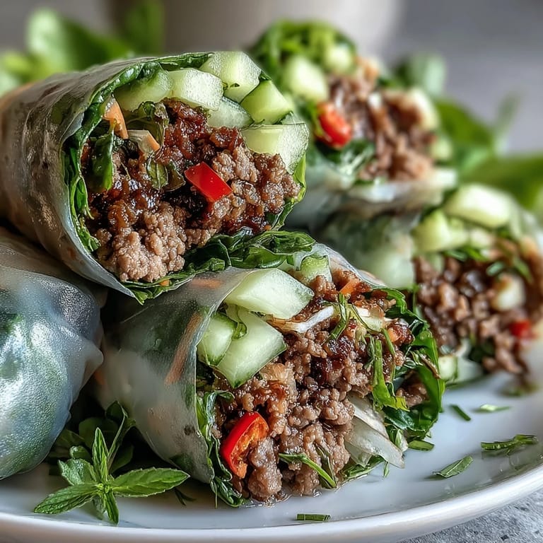 Hausgemachte Thai Basilikum Rinder Rolls gefüllt mit saftigem Rindfleisch, Limette und aromatischem Thai Basilikum.