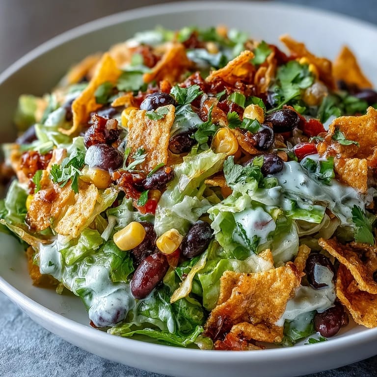 Frito Cowboy Cabbage angerichtet mit frischem Koriander, Jalapeño und saurer Sahne auf einem Teller