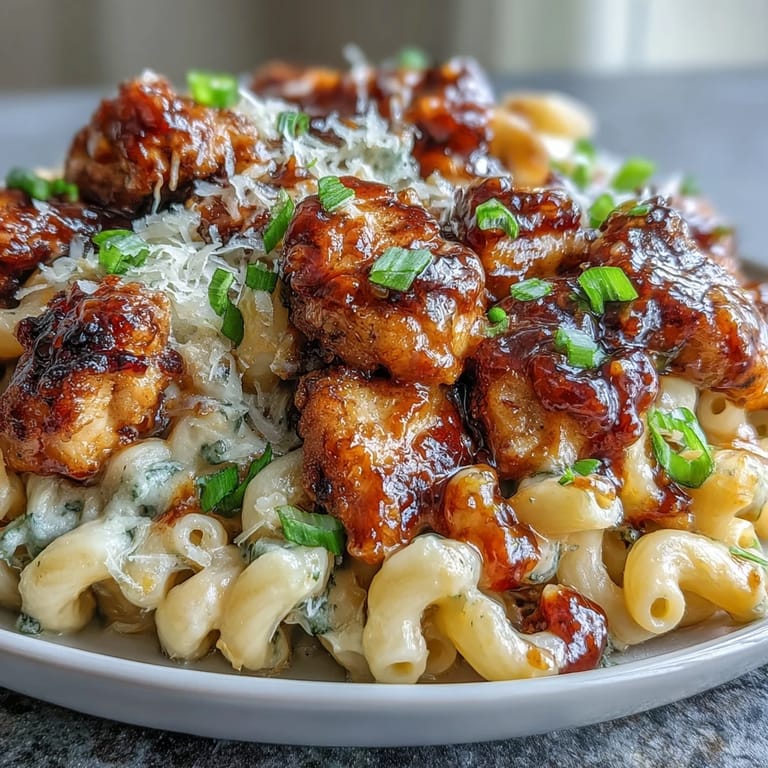 Einfarbenes One-Pan-Rezept mit knusprigen Hähnchenbruststreifen in honig-süßem BBQ-Glasur und Käse überbacken