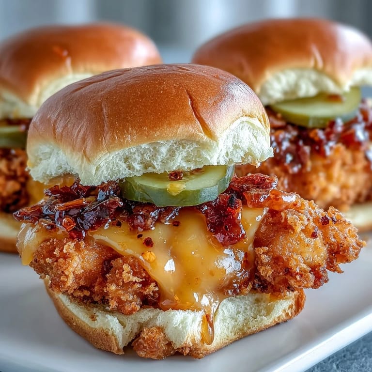 Ziehbarer Käse und glasierte Honigbutter verleihen diesem Spicy Honey Butter Chicken Sandwich Bake den perfekten Kick.