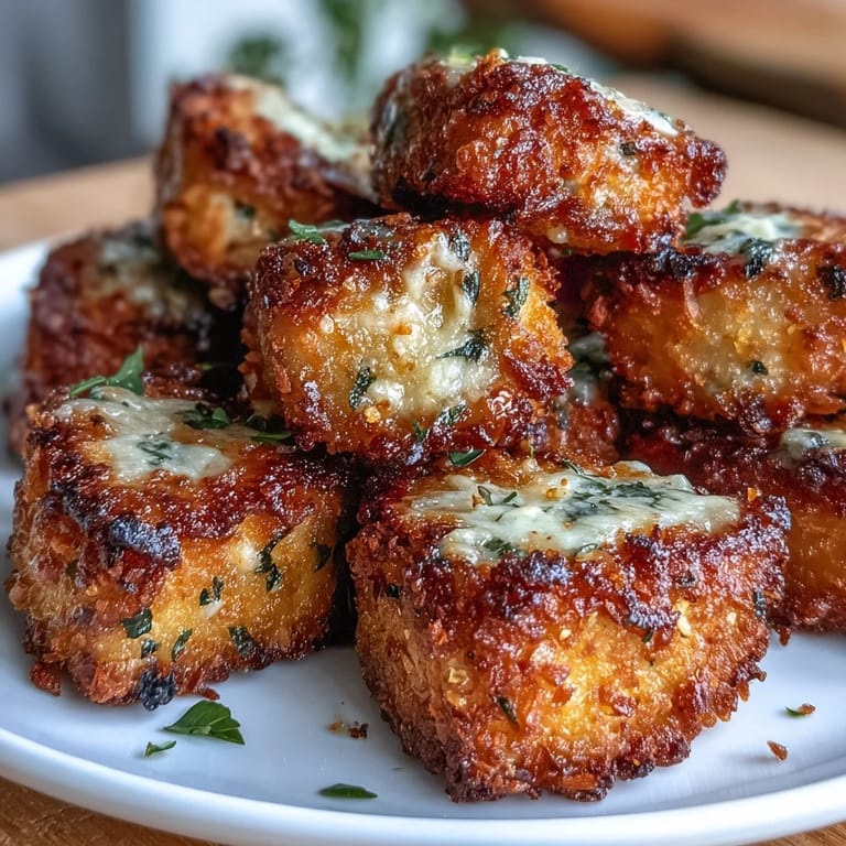 Frisch aus dem Ofen: knusprige Asiago Panko Hähnchenbällchen mit Marinara-Dip.