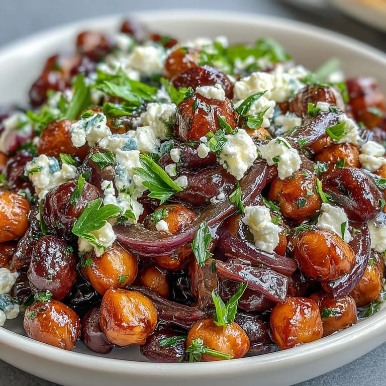 Ein mediterraner Bohnensalat mit Kichererbsen, schwarzen Bohnen, Feta und Petersilie. Einfach zuzubereiten und ideal für die Meal-Prep, mit einem säuerlichen Dressing.