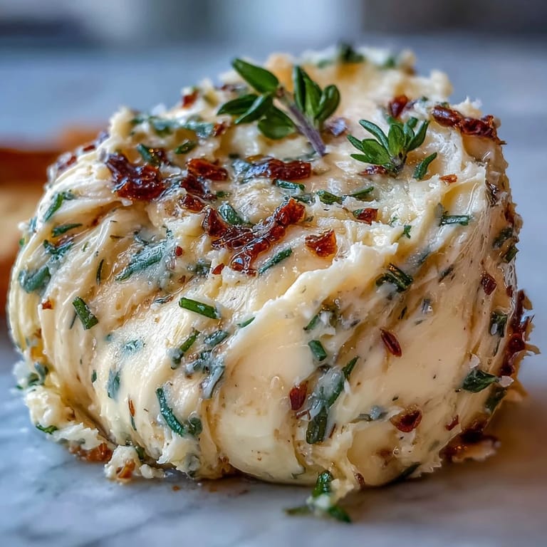 1. Creamy salted honey butter with fresh herbs, spread on warm crusty bread, garnished with fleur de sel and rosemary sprigs.