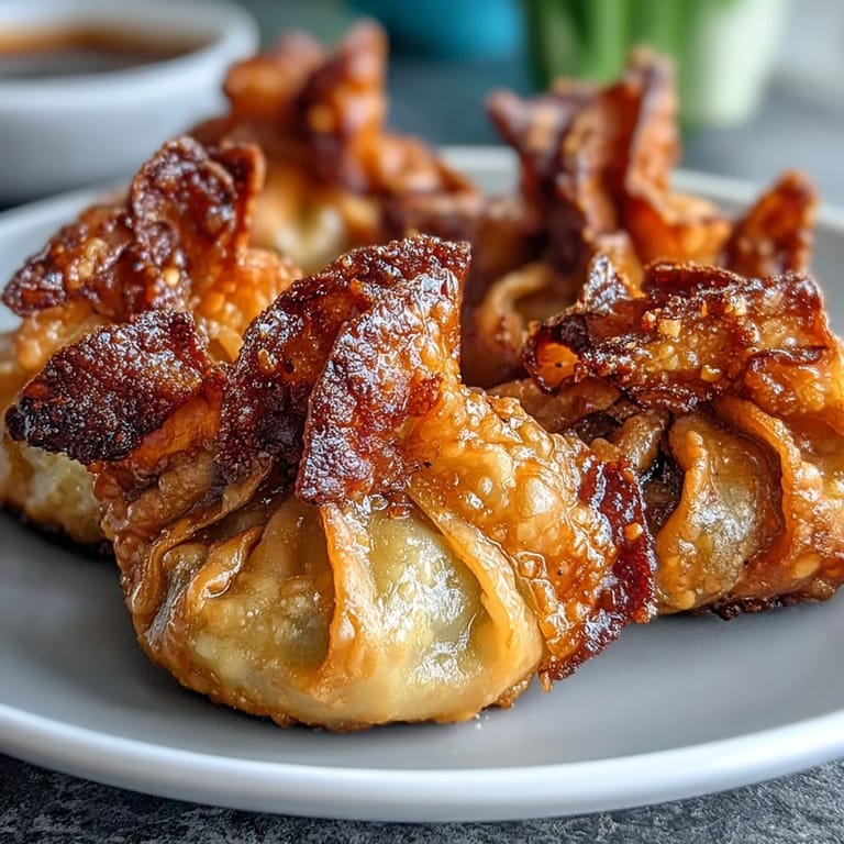 Knusprige, goldbraune Schweinefleisch-Dumplings aus dem Heißluftfritteusen, serviert mit scharfem Chiliöl zum Dippen.