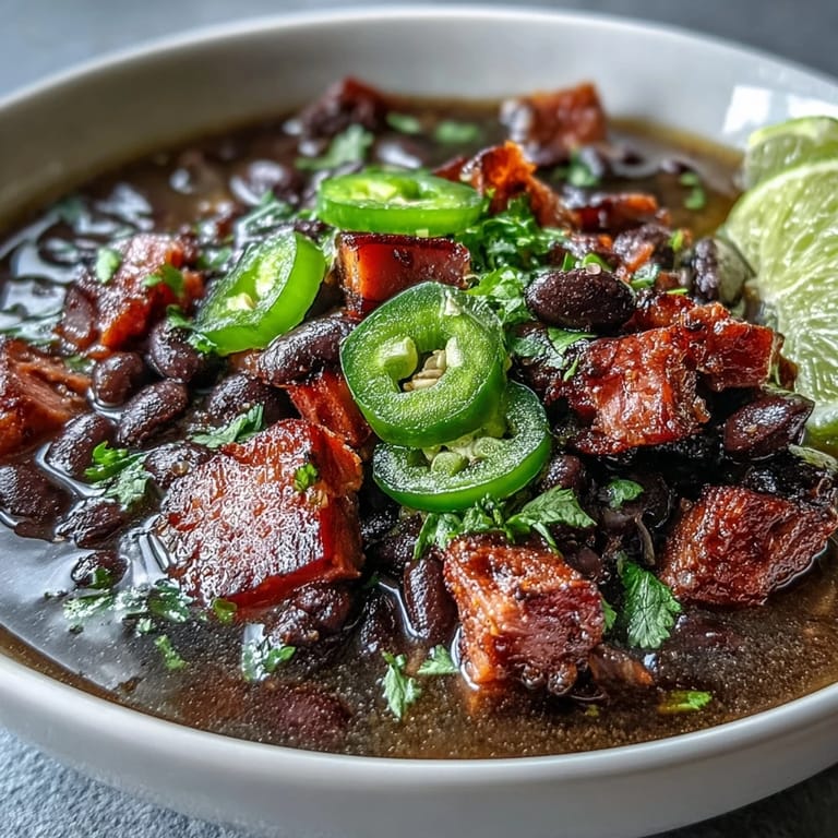 Diese schwarze Bohnen- und Schinkensuppe mit Jalapeños ist ein sättigendes Hauptgericht für kalte Tage.