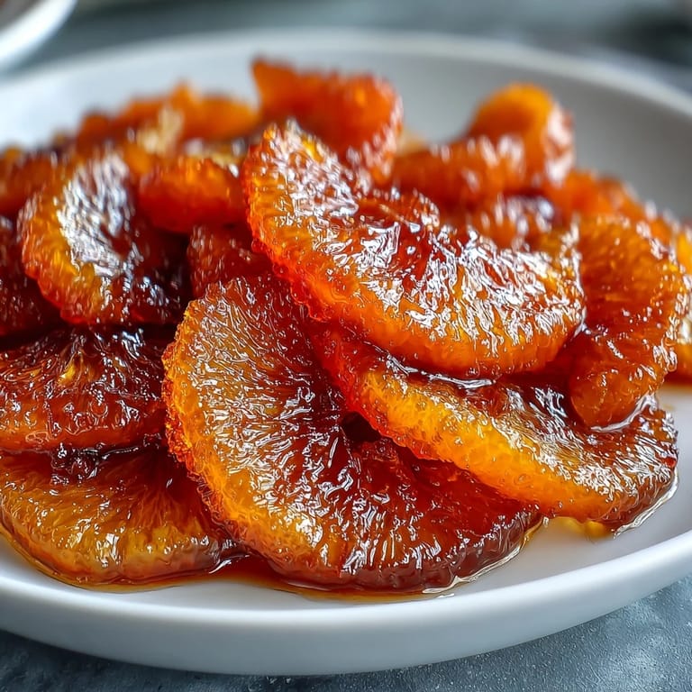 Duftende Orangenspalten, langsam in süßem Sirup eingelegt, als edle Dessert-Beigabe.