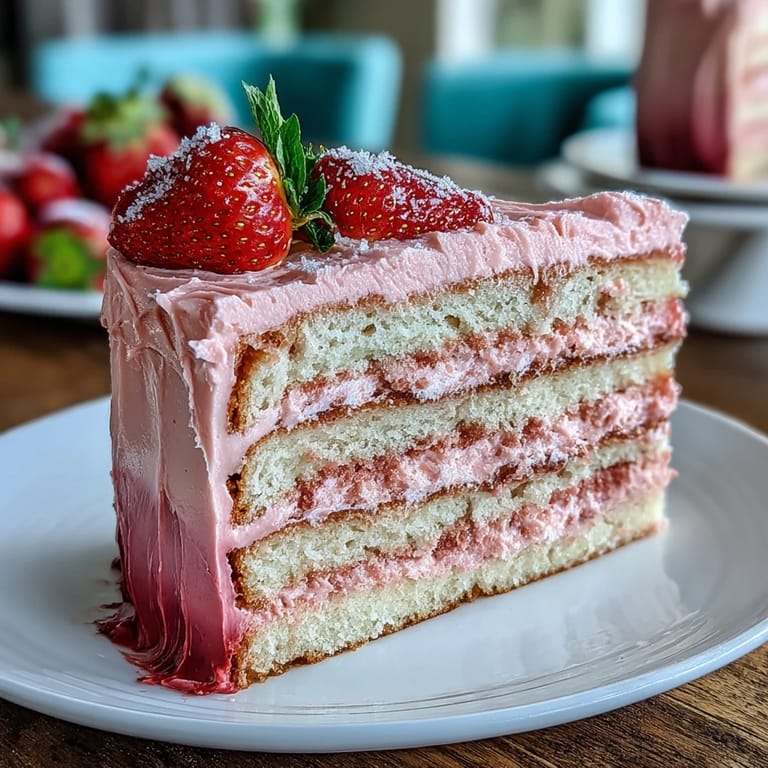 Festlicher Galentine's Cake mit luftigen Vanilleböden und cremiger Erdbeer-Buttercreme.