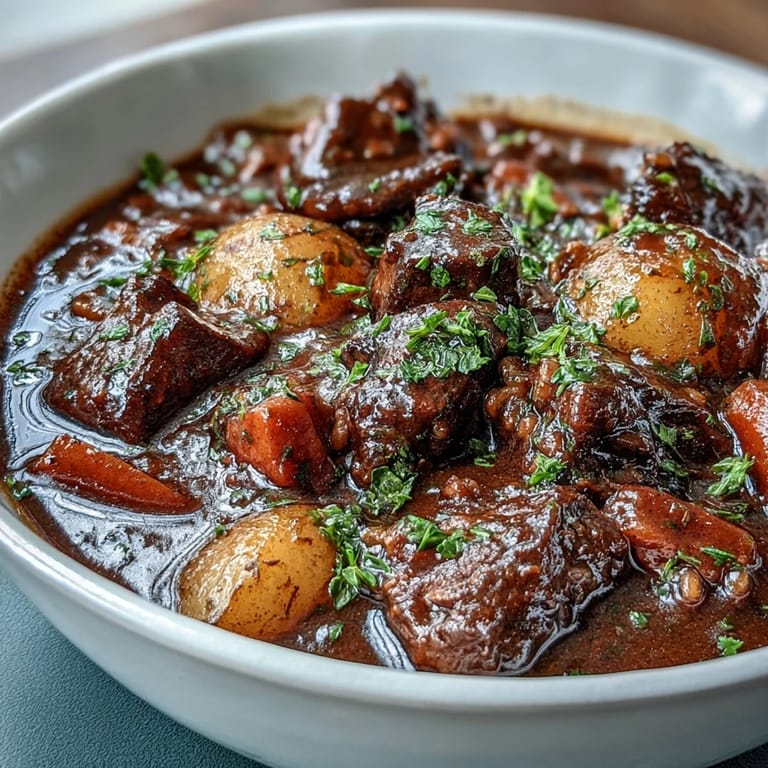 Zartes Rindfleisch, Perlgerste und buntes Wurzelgemüse in einem tiefen, dunklen Guinness-Sud – wärmend und vollmundig.