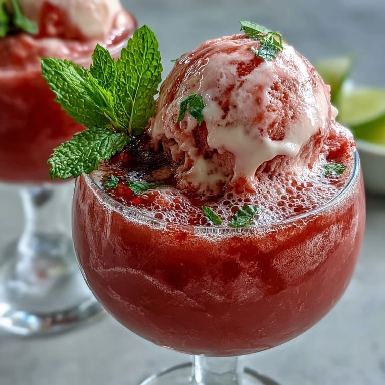 2. Erfrischender Erdbeer-Daiquiri-Float mit Eiscreme, Limettensaft und Sprudelwasser – ein fruchtiges, festliches Dessertgetränk für warme Tage.  