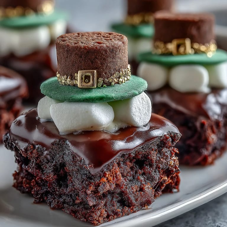 2. Kleine Brownie-Häppchen mit Marshmallows, Schokolade und grünem Band, ideal für festliche Dessert-Teller.  
