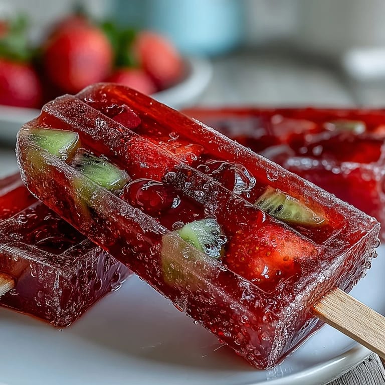 2. Bunte Eis am Stiel mit Rum, Limette und saftigen Erdbeerstücken, ein fruchtiges Highlight für Erwachsene.