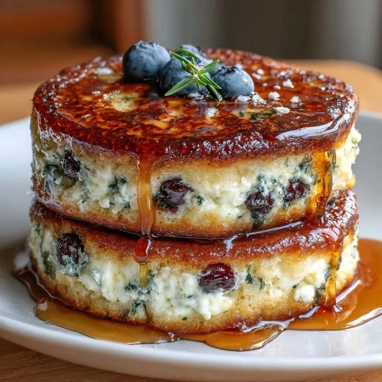 Proteinreiche Cottage Cheese Pancakes mit Blaubeeren, goldbraun gebraten und leicht luftig für extra Genuss.