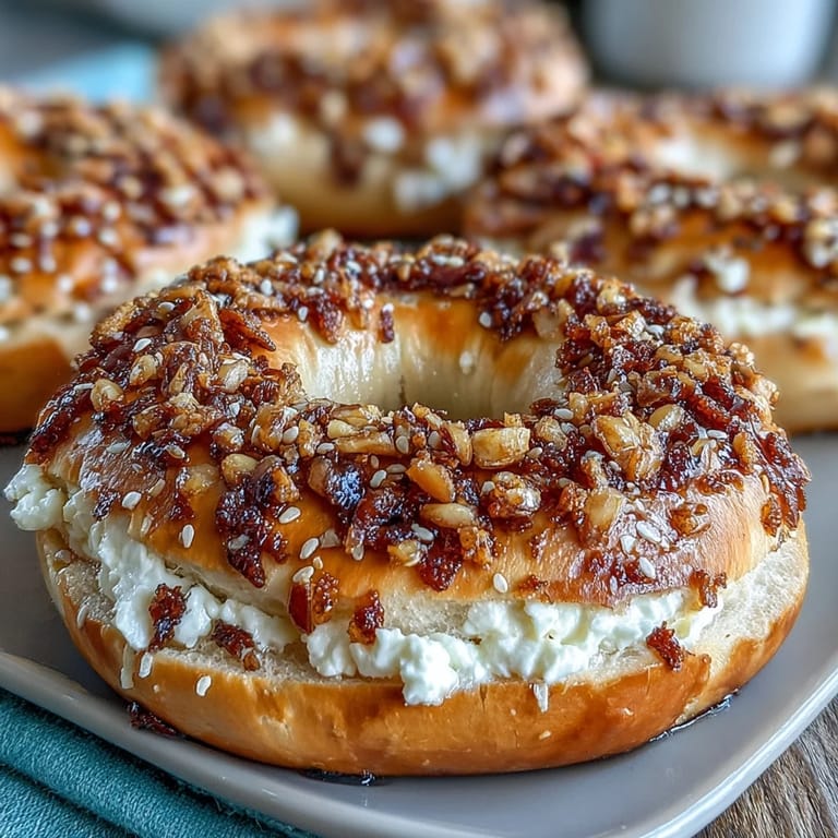 Chewy, proteinreiche griechische Joghurt-Bagels mit knusprigem allem Gewürz.