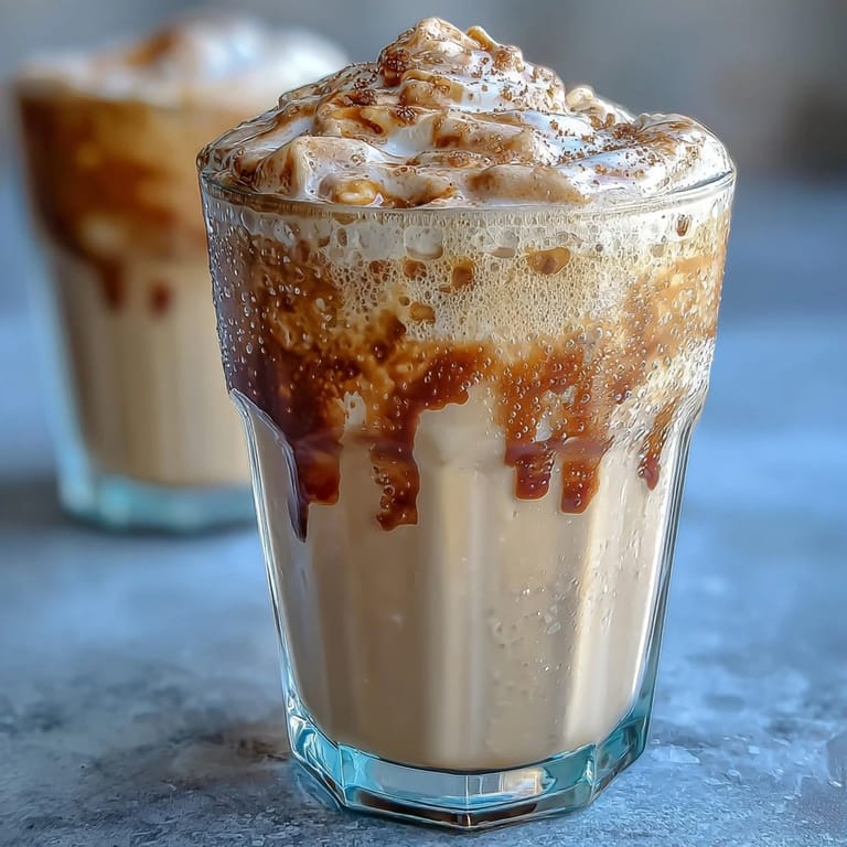 Frostiger Vanille-Bean-Frappuccino-Protein-Shake mit reichhaltigem Vanille-Aroma und schaumiger Oberfläche.