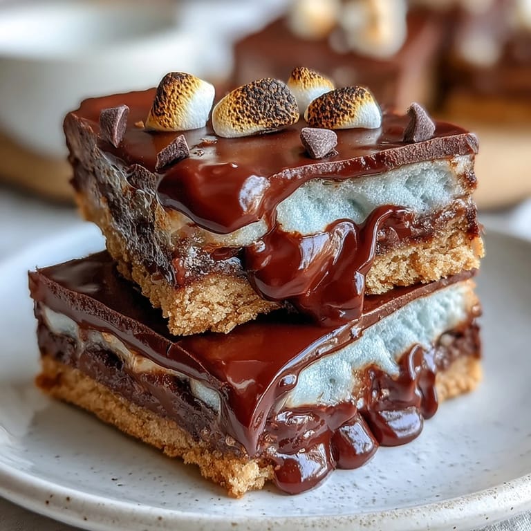 Gefüllte Gusseisenpfanne mit geschmolzener Schokolade und goldbraunen Marshmallows, ein köstlicher 4th of July Smores Dip.