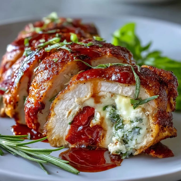Caprese gefüllte Hähnchenbrust mit frischem Basilikum und Mozzarella