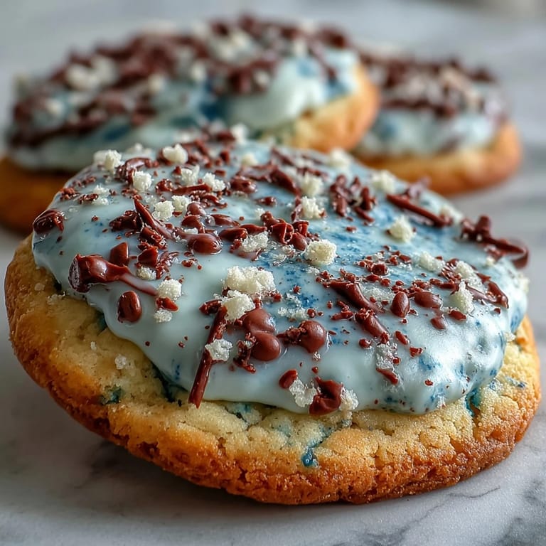 Robins Egg inspirierte Kekse mit blauer Glasur und Kakao-Flecken für eine festliche Frühlingsdekoration.