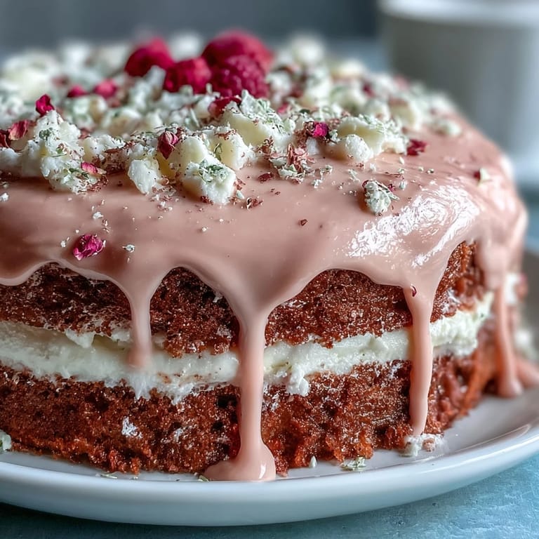 1. Bridal Shower Rosé Velvet Cake mit elegantem Goldtropfen, perfekt für besondere Anlässe und festliche Feiern.