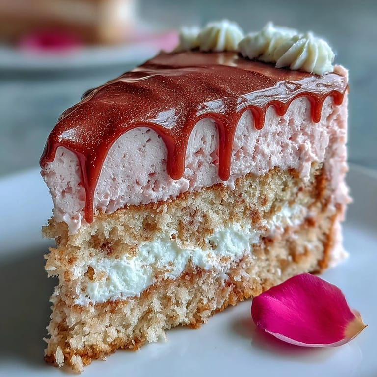 Rosé-infundierter rosa Samtkuchen mit goldenem Glanz für eine elegante Brautparty