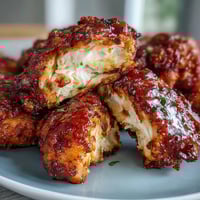 Knuspriges, goldbraunes Südstaaten-Fried Chicken mit flauschigen Honigbutter-Brötchen auf einem rustikalen Brett.